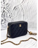 (LIKE NEW) 2022 CHANEL MINI VANITY CAMERA BLACK LAMBSKIN LEATHER GOLD-TONED HARDWARE (STILL HAS PROTECTIVE STICKER)