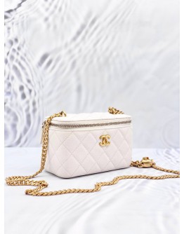 (LIKE NEW) 2023 CHANEL WHITE VANITY CAVIAR LEATHER WITH COCO CHAIN GOLD-TONED HARDWARE 