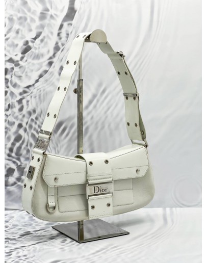 CHRISTIAN DIOR CHIC COMLUMBUS WHITE CALF & LAMBSKIN LEATHER SHOULDER BAG 