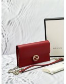 (LIKE NEW) GUCCI ICON GG INTERLOCKING WALLET ON CHAIN IN RED CALFSKIN LEATHER -FULL SET- 