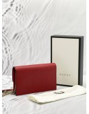 (LIKE NEW) GUCCI ICON GG INTERLOCKING WALLET ON CHAIN IN RED CALFSKIN LEATHER -FULL SET- 