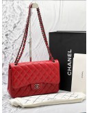 CHANEL CLASSIC JUMBO DOUBLE FLAP BAG IN RED QUILTED CAVIAR LEATHER AGED RUTHENIUM HARDWARE