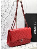 CHANEL CLASSIC JUMBO DOUBLE FLAP BAG IN RED QUILTED CAVIAR LEATHER AGED RUTHENIUM HARDWARE