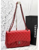 CHANEL CLASSIC JUMBO DOUBLE FLAP BAG IN RED QUILTED CAVIAR LEATHER AGED RUTHENIUM HARDWARE