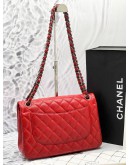 CHANEL CLASSIC JUMBO DOUBLE FLAP BAG IN RED QUILTED CAVIAR LEATHER AGED RUTHENIUM HARDWARE