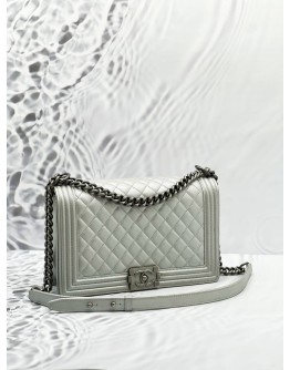 CHANEL NEW MEDIUM FLAP BAG METALLIC SILVER QUILTED LEATHER AGED RUTHENIUM HARDWARE 