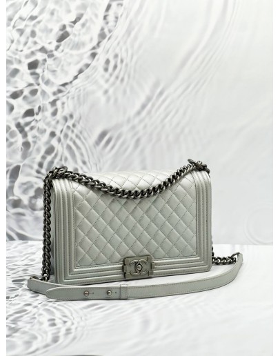 CHANEL NEW MEDIUM FLAP BAG METALLIC SILVER QUILTED LEATHER AGED RUTHENIUM HARDWARE 