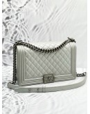 CHANEL NEW MEDIUM FLAP BAG METALLIC SILVER QUILTED LEATHER AGED RUTHENIUM HARDWARE 