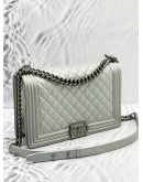 CHANEL NEW MEDIUM FLAP BAG METALLIC SILVER QUILTED LEATHER AGED RUTHENIUM HARDWARE 