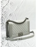 CHANEL NEW MEDIUM FLAP BAG METALLIC SILVER QUILTED LEATHER AGED RUTHENIUM HARDWARE 