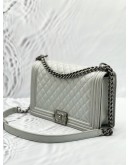 CHANEL NEW MEDIUM FLAP BAG METALLIC SILVER QUILTED LEATHER AGED RUTHENIUM HARDWARE 