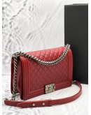 CHANEL NEW MEDIUM FLAP BAG IN DARK MAROON QUILTED CAVIAR LEATHER 