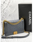 CHANEL NEW MEDIUM FLAP BAG IN METALLIC DARK GREY WITH AGED GOLD HARDWARE 