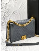 CHANEL NEW MEDIUM FLAP BAG IN METALLIC DARK GREY WITH AGED GOLD HARDWARE 