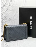 CHANEL NEW MEDIUM FLAP BAG IN METALLIC DARK GREY WITH AGED GOLD HARDWARE 