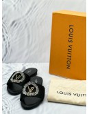 (BRAND NEW) 2023 LOUIS VUITTON MADELEINE FLAT SANDALS IN BLACK SATIN SIZE 38 -FULL SET-