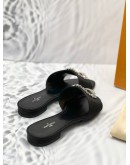 (BRAND NEW) 2023 LOUIS VUITTON MADELEINE FLAT SANDALS IN BLACK SATIN SIZE 38 -FULL SET-