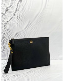 GUCCI GG MAROMONT BLACK CALFSKIN LEATHER SLIM CLUTCH