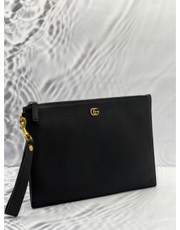 GUCCI GG MAROMONT BLACK CALFSKIN LEATHER SLIM CLUTCH