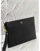 GUCCI GG MAROMONT BLACK CALFSKIN LEATHER SLIM CLUTCH