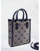 (LIKE NEW) TORY BURCH T MONOGRAM BLUE JACQUARD MINI TOTE BAG  