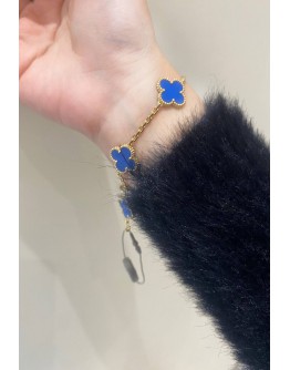 (BRAND NEW) 2024 VCA VAN CLEEF & ARPELS VINTAGE ALHAMBRA BRACELET 5 MOTIFS 18K 750 YELLOW GOLD AND BLUE AGATE -FULL SET-