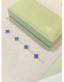 (BRAND NEW) 2024 VCA VAN CLEEF & ARPELS VINTAGE ALHAMBRA BRACELET 5 MOTIFS 18K 750 YELLOW GOLD AND BLUE AGATE -FULL SET-