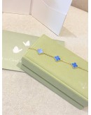 (BRAND NEW) 2024 VCA VAN CLEEF & ARPELS VINTAGE ALHAMBRA BRACELET 5 MOTIFS 18K 750 YELLOW GOLD AND BLUE AGATE -FULL SET-