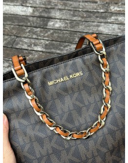 MICHAEL KORS HARPER SIGNATURE TOTE HANDBAG IN BROWN 