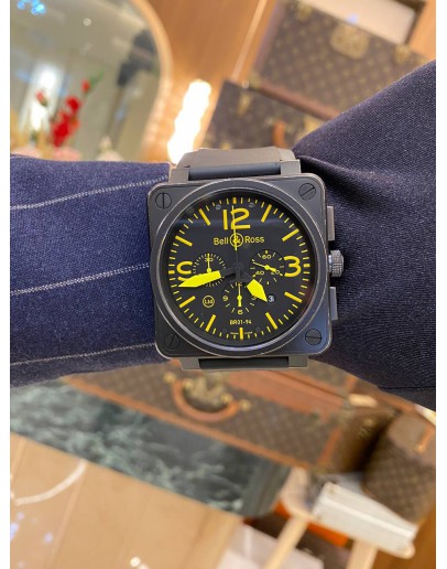 2019 BELL & ROSS BR 01-94 PVD CHRONOGRAPH YELLOW AVIATOR DIAL LIMITED EDITION 500 PIECES WORLDWIDE 46MM AUTOMATIC WATCH -FULL SET- 