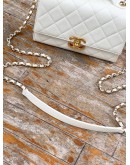 2022 MICROCHIP CHANEL HANDLE FLAP CHAIN BAG GOLD WITH WHITE LAMBSKIN LEATHER 