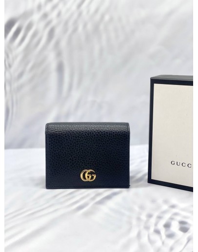 (LIKE NEW) GUCCI BI-FOLD WALLET GG MARMONT BLACK GRAINED LEATHER  -FULL SET-