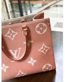 LOUIS VUITTON ON THE GO MM BICOLOR BEIGE / PINK MONOGRAM EMPREINTE LEATHER TOTE BAG 