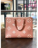 LOUIS VUITTON ON THE GO MM BICOLOR BEIGE / PINK MONOGRAM EMPREINTE LEATHER TOTE BAG 