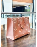 LOUIS VUITTON ON THE GO MM BICOLOR BEIGE / PINK MONOGRAM EMPREINTE LEATHER TOTE BAG 