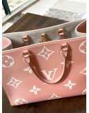 LOUIS VUITTON ON THE GO MM BICOLOR BEIGE / PINK MONOGRAM EMPREINTE LEATHER TOTE BAG 