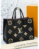 (LIKE NEW) LOUIS VUITTON ON THE GO MM IN BLACK BEIGE MONOGRAM EMPREINTE LEATHER -FULL SET- 