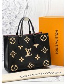 (LIKE NEW) LOUIS VUITTON ON THE GO MM IN BLACK BEIGE MONOGRAM EMPREINTE LEATHER -FULL SET- 