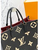 (LIKE NEW) LOUIS VUITTON ON THE GO MM IN BLACK BEIGE MONOGRAM EMPREINTE LEATHER -FULL SET- 