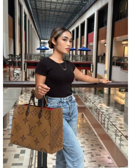 2019 LOUIS VUITTON ON THE GO GM TOTE HANDLE BAG IN BROWN MONOGRAM REVERSE -FULL SET-