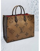 2019 LOUIS VUITTON ON THE GO GM TOTE HANDLE BAG IN BROWN MONOGRAM REVERSE -FULL SET-