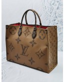 2019 LOUIS VUITTON ON THE GO GM TOTE HANDLE BAG IN BROWN MONOGRAM REVERSE -FULL SET-