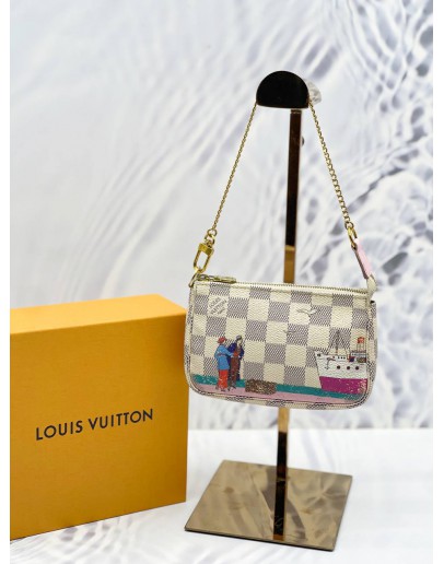 LOUIS VUITTON MINI POCHETTE ACCESSORIES LIMITED EDITION ILLUSTRE TRANSATLANTIC IN WHITE DAMIER AZUR CANVAS -FULL SET-