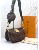 (BRAND NEW) LOUIS VUITTON MULTI POCHETTA ACCESSOIRIES MONOGRAM CANVAS CROSSBODY BAG WITH REMOVABLE CHAIN AND GREEN STRAP -FULL SET-