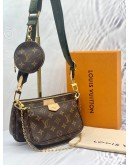 (BRAND NEW) LOUIS VUITTON MULTI POCHETTA ACCESSOIRIES MONOGRAM CANVAS CROSSBODY BAG WITH REMOVABLE CHAIN AND GREEN STRAP -FULL SET-