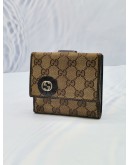 GUCCI GG BEIGE / EBONY FABRIC & LEATHER COMPACT TROPHY WALLET 