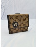 GUCCI GG BEIGE / EBONY FABRIC & LEATHER COMPACT TROPHY WALLET 