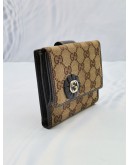 GUCCI GG BEIGE / EBONY FABRIC & LEATHER COMPACT TROPHY WALLET 