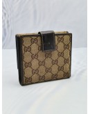 GUCCI GG BEIGE / EBONY FABRIC & LEATHER COMPACT TROPHY WALLET 