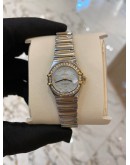 (LIKE NEW) 2007 OMEGA CONSTELLATION LADY HALF 18K 750 YELLOW GOLD DIAMOND DIAL DIAMOND BEZEL 25MM QUARTZ WATCH